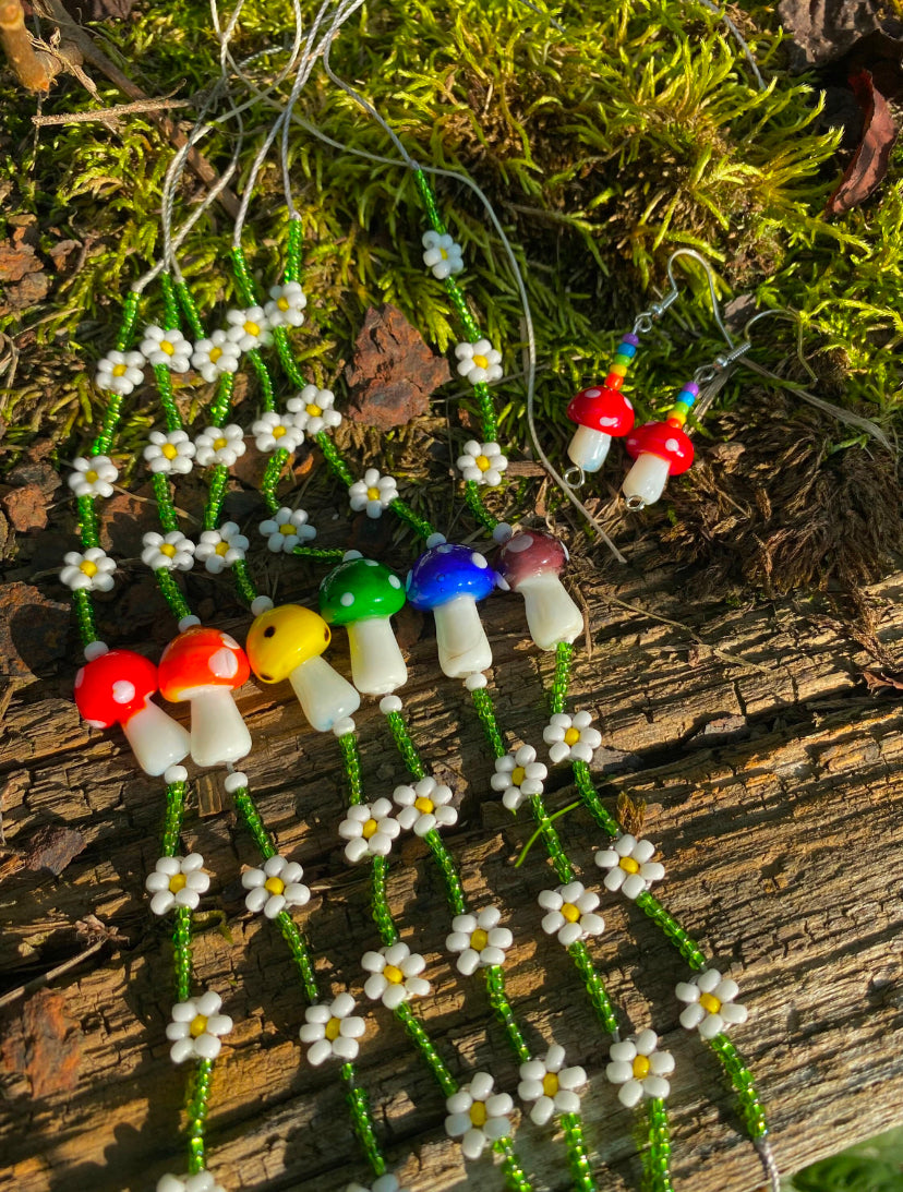 Rainbow Mushroom Plant Dangle Drop Earrings