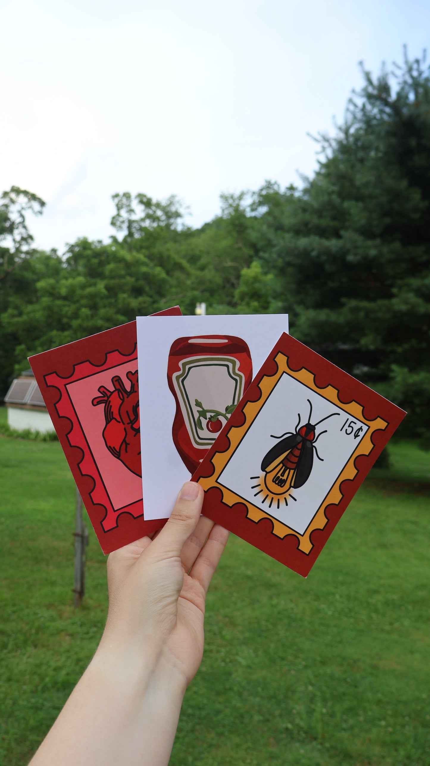 Ketchup Bottle Postcard in White or Groovy Warm Colors