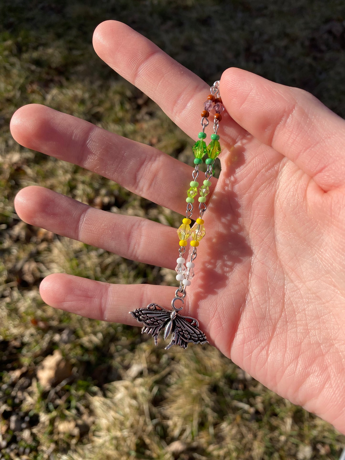 Luna Moth Silver Beaded Charm Necklace