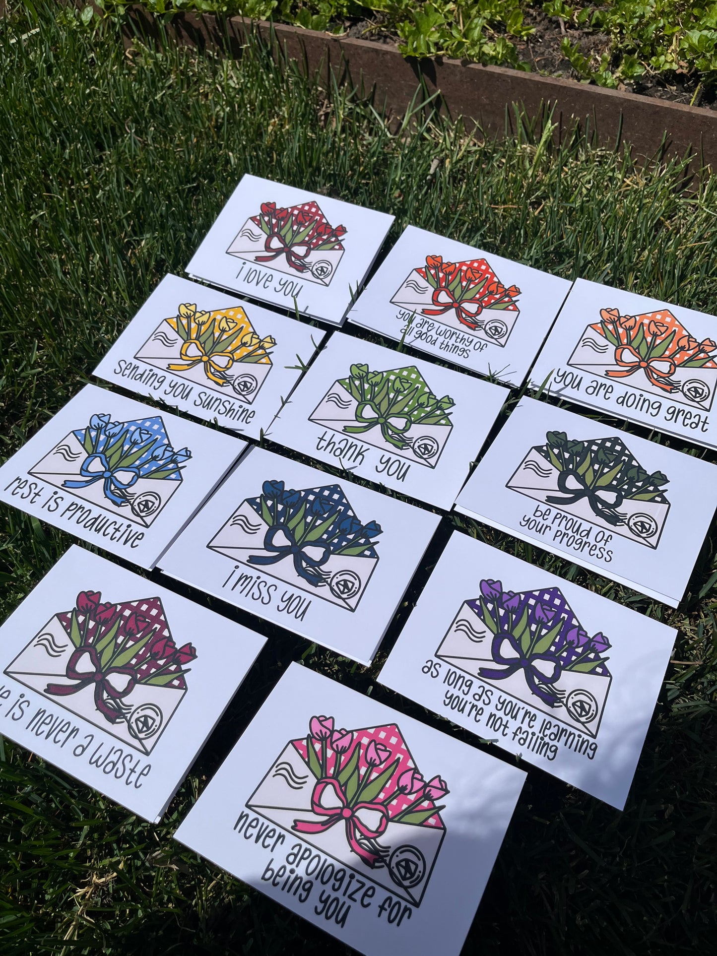 Loving Phrases Tulip Envelope Card Set (Or Singular Card)