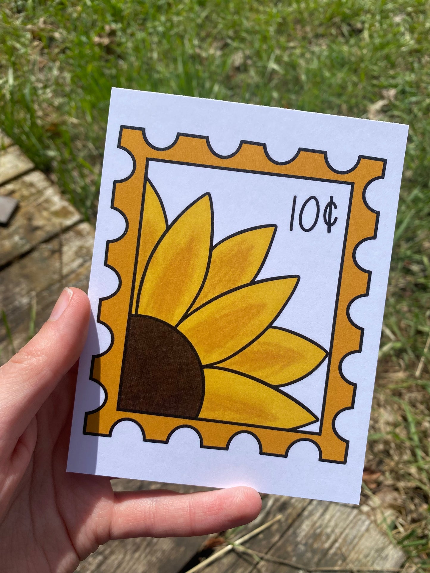 Sunflower Postage Stamp Inspired Postcard