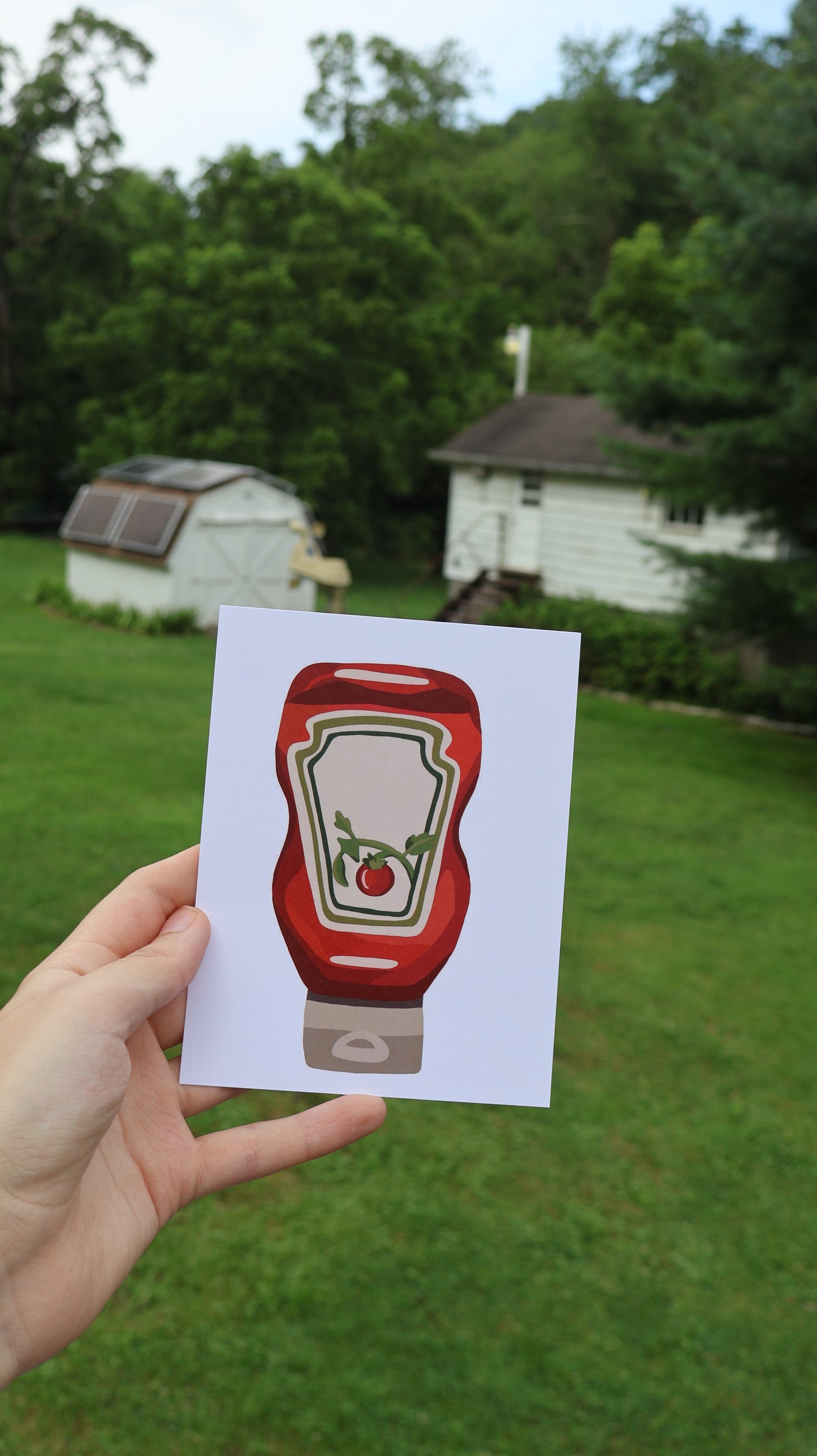 Ketchup Bottle Postcard in White or Groovy Warm Colors