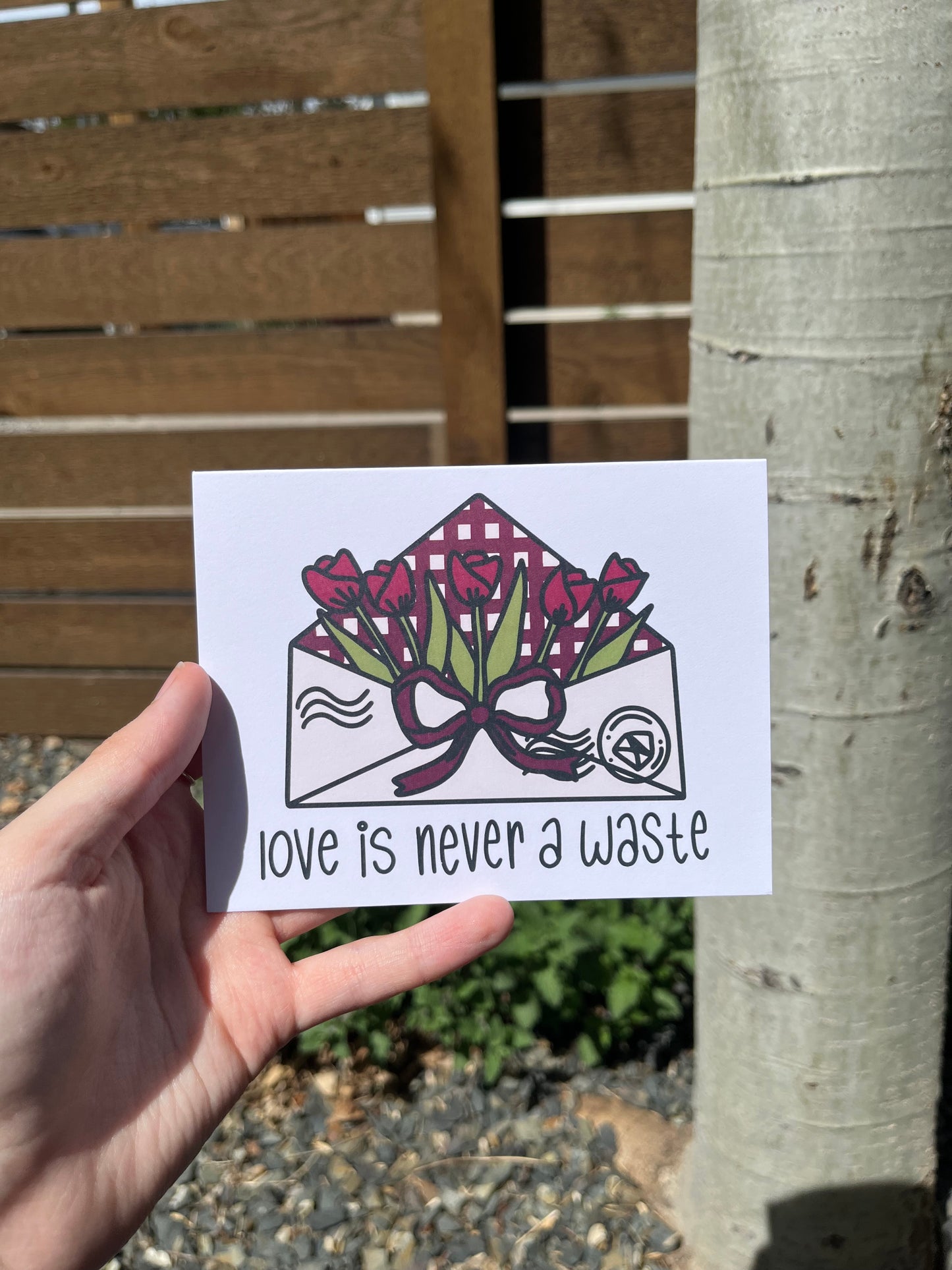 Loving Phrases Tulip Envelope Card Set (Or Singular Card)