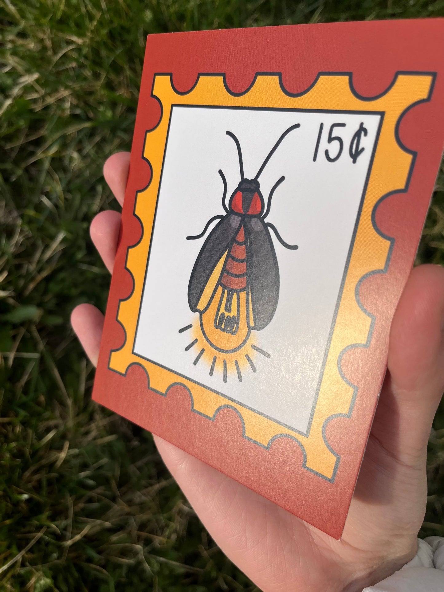 Lightning Bug/Fire Fly Postage Stamp Inspired Postcard