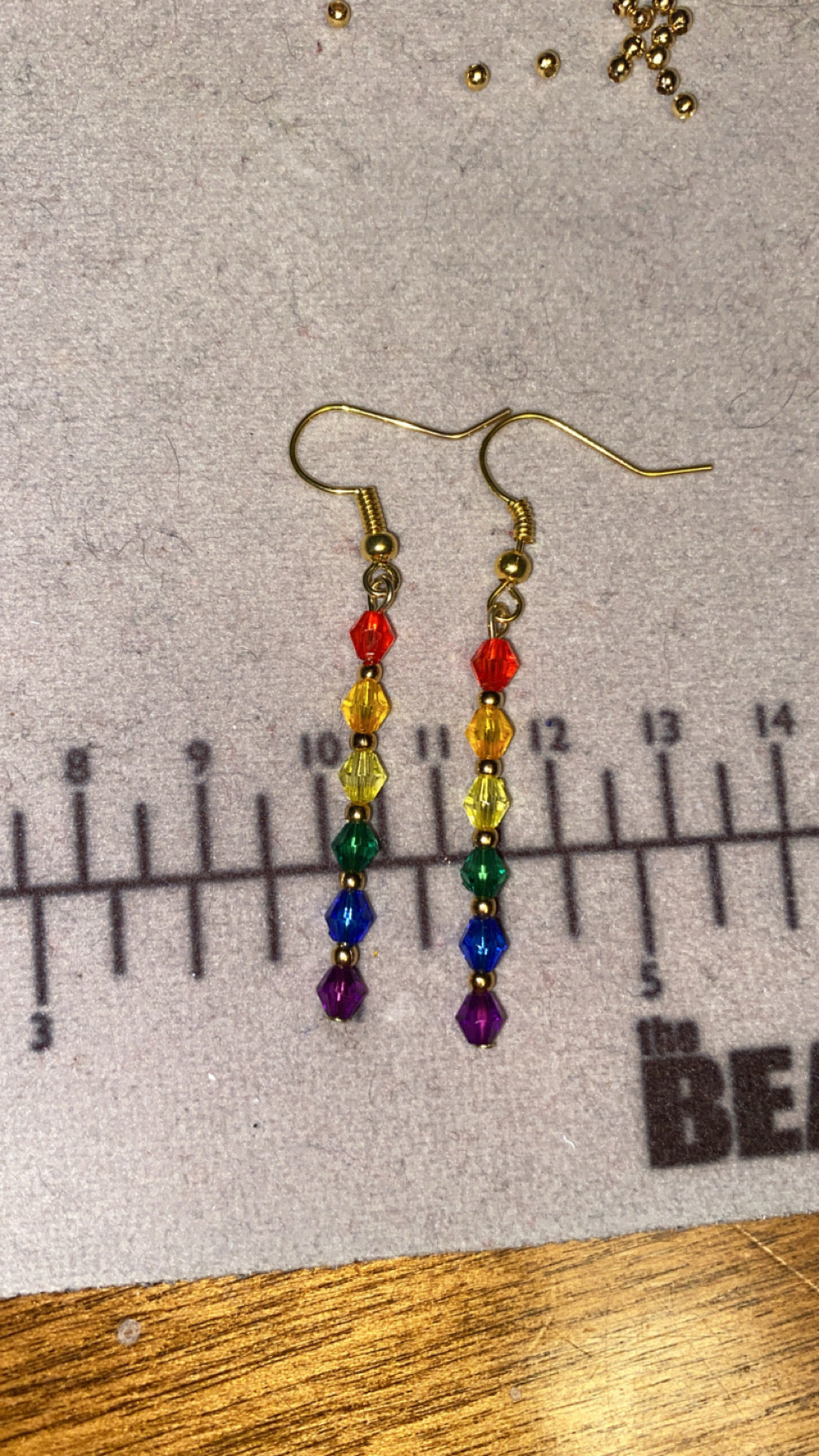 Gold Beaded Rainbow Crystal Dangle Drop Earrings