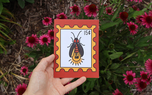 Lightning Bug/Fire Fly Postage Stamp Inspired Postcard