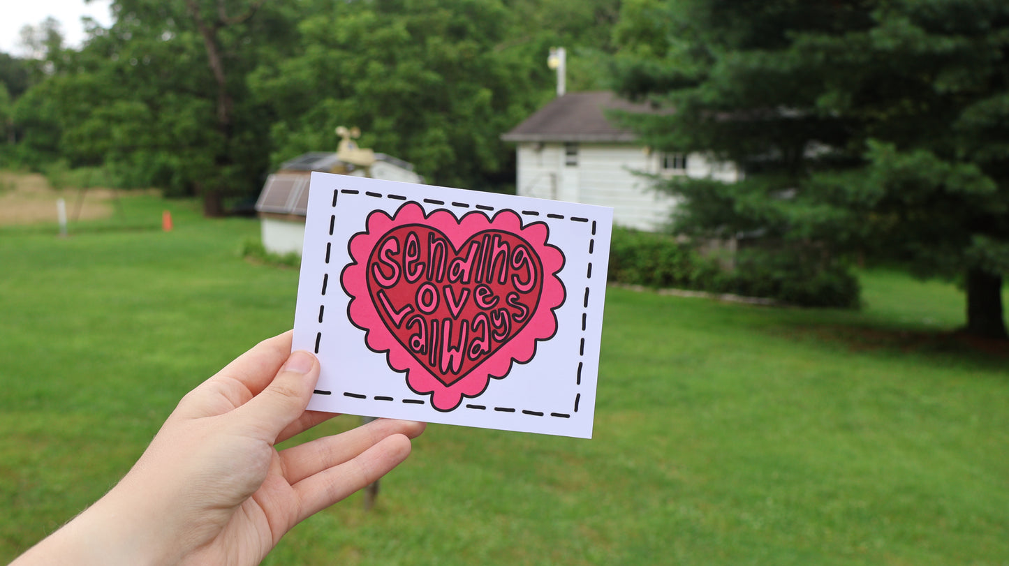 Sending Love Always Pink Heart Card or Postcard