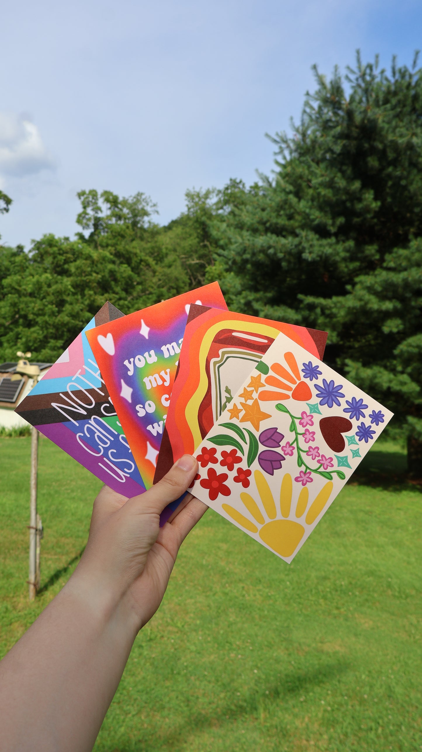 Off White Floral, Stars, and Hearts Colorful Postcard