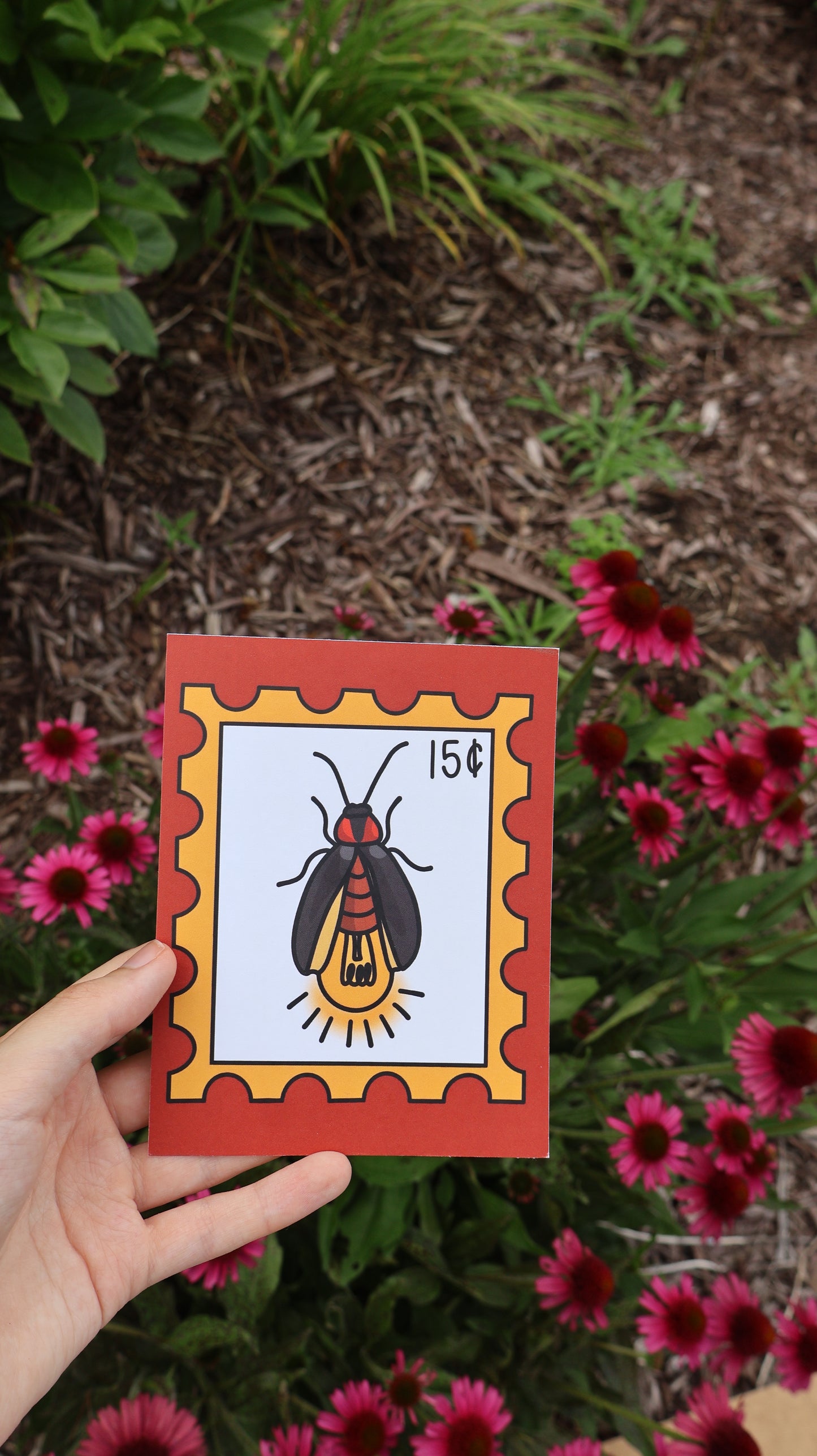 Lightning Bug/Fire Fly Postage Stamp Inspired Postcard