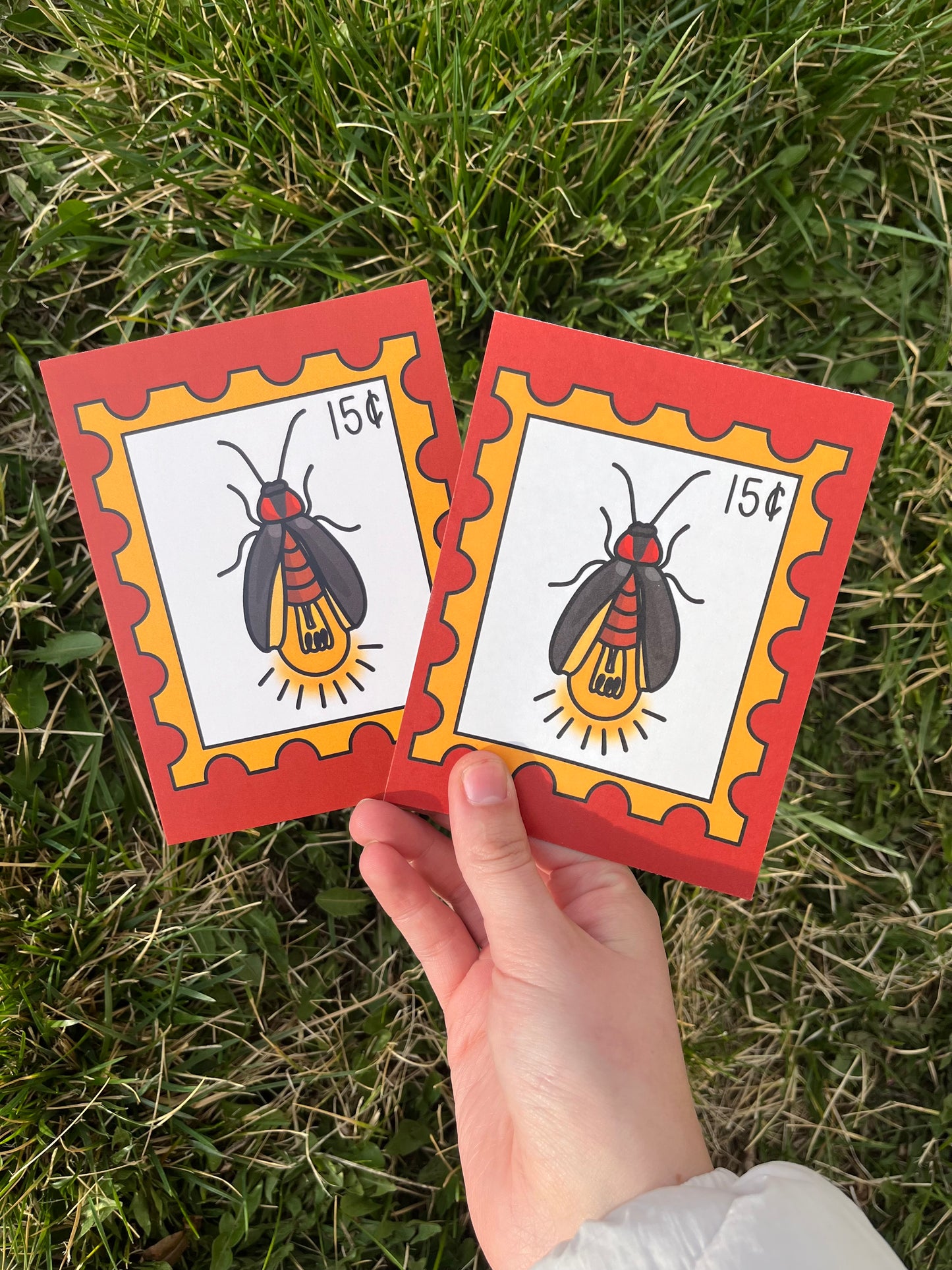 Lightning Bug/Fire Fly Postage Stamp Inspired Postcard
