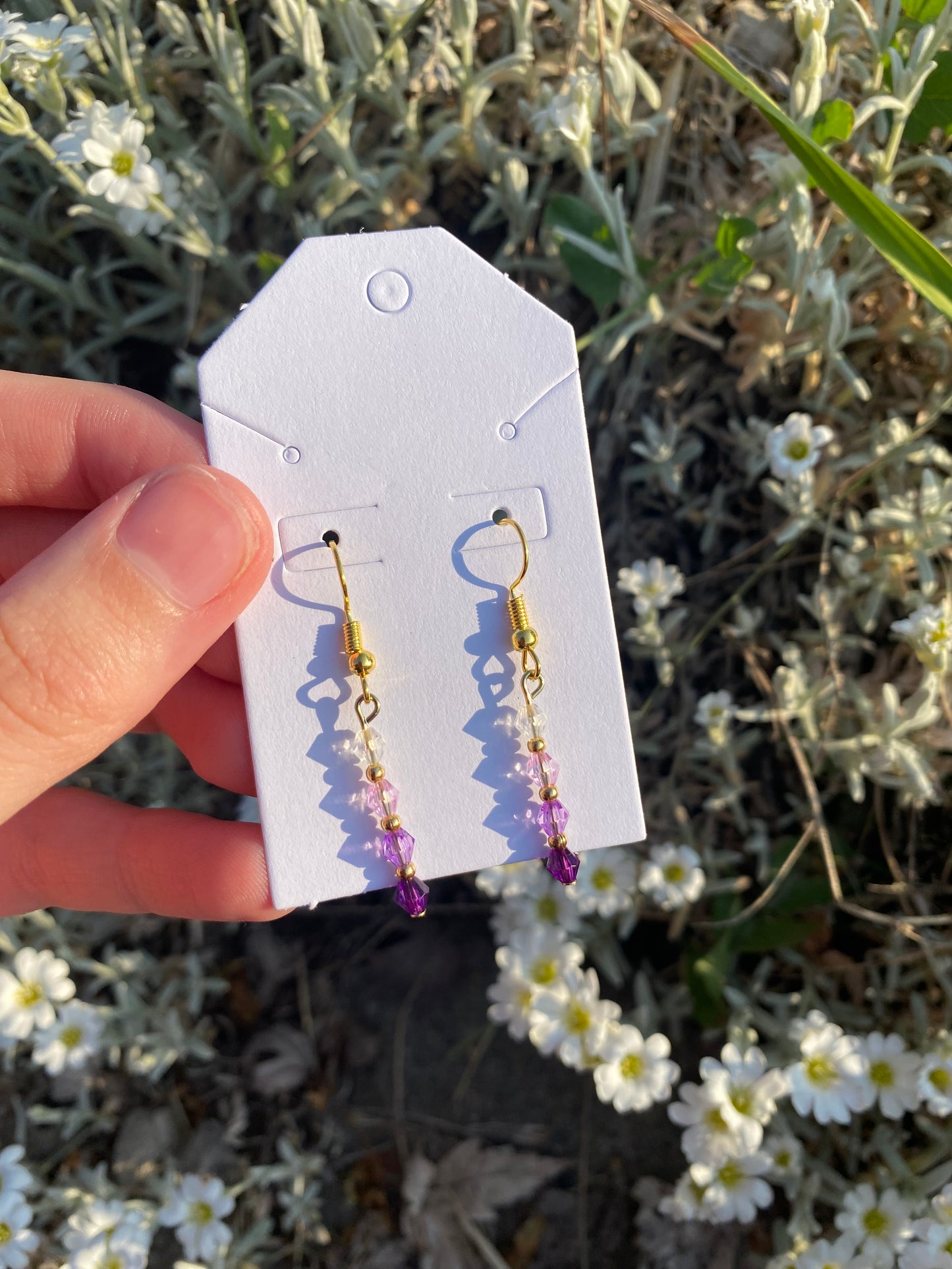 Color Gradient Gold Dangle Drop Crystal Bead Earrings