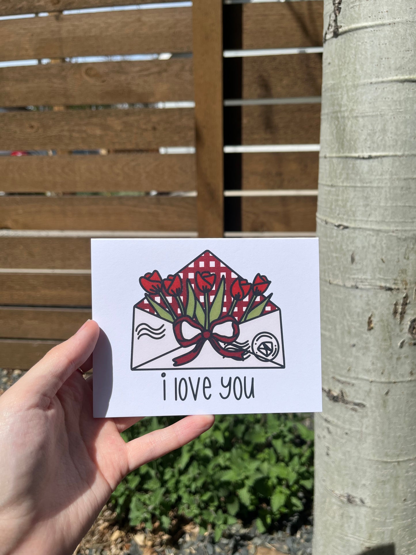 Loving Phrases Tulip Envelope Card Set (Or Singular Card)