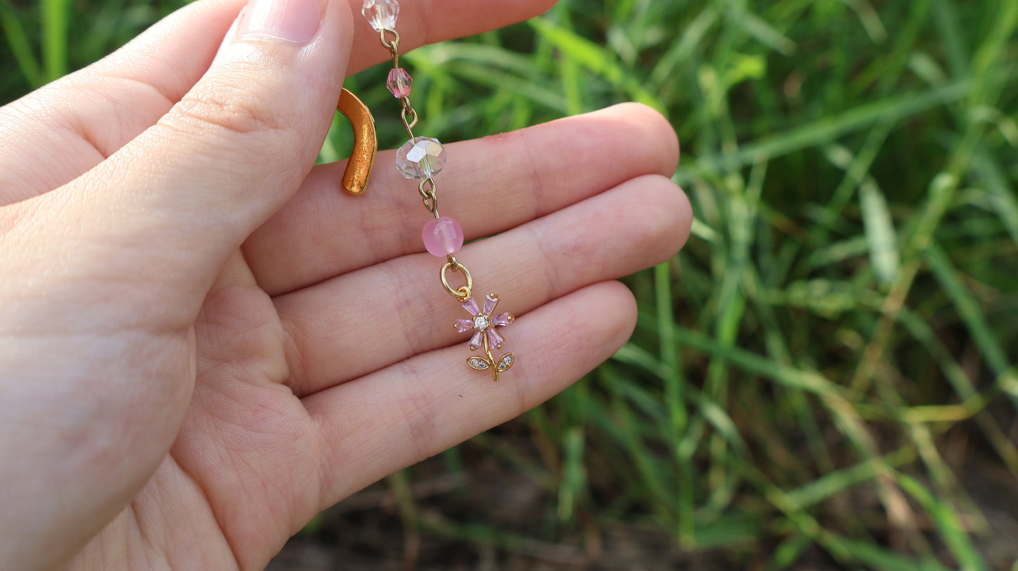Gold Flower Beaded Wavy Bookmark in Pink or Purple