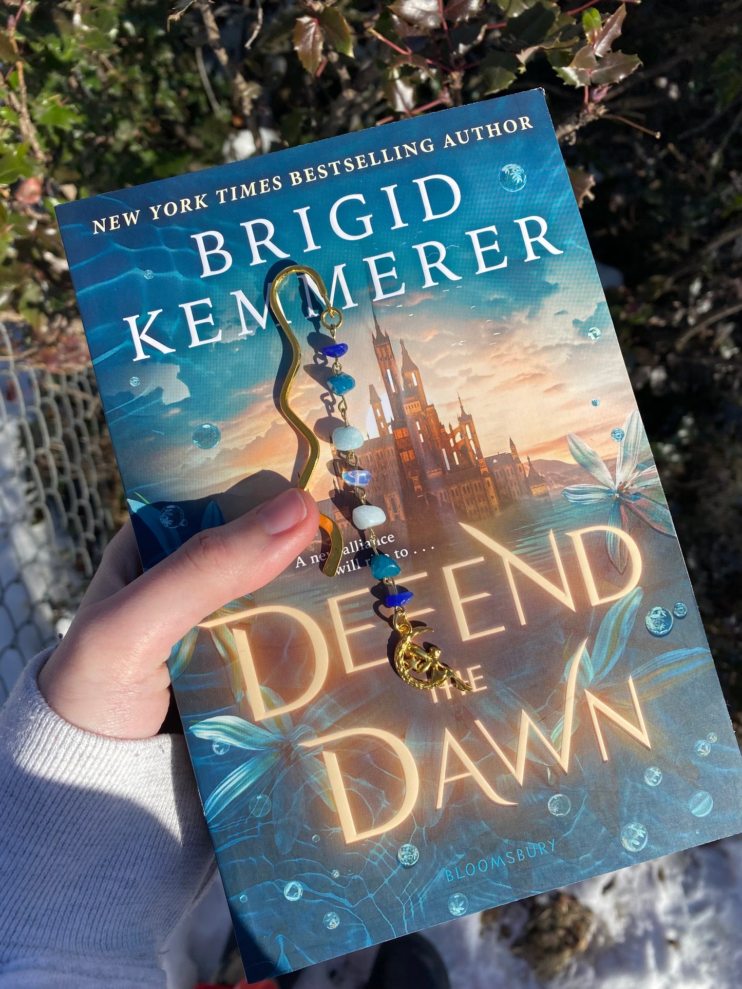 Fairy and Moon Gemstone Charm Bookmark in Gold