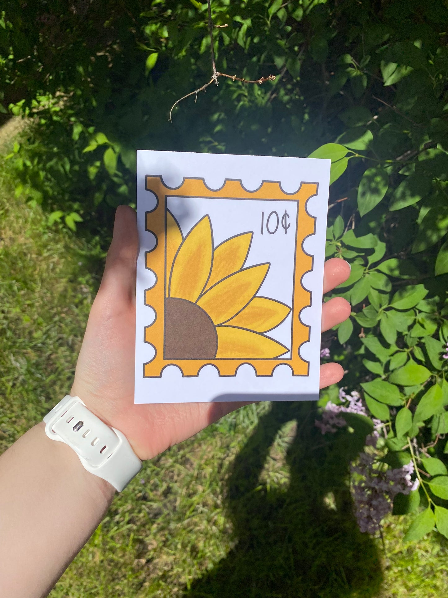 Sunflower Postage Stamp Inspired Postcard