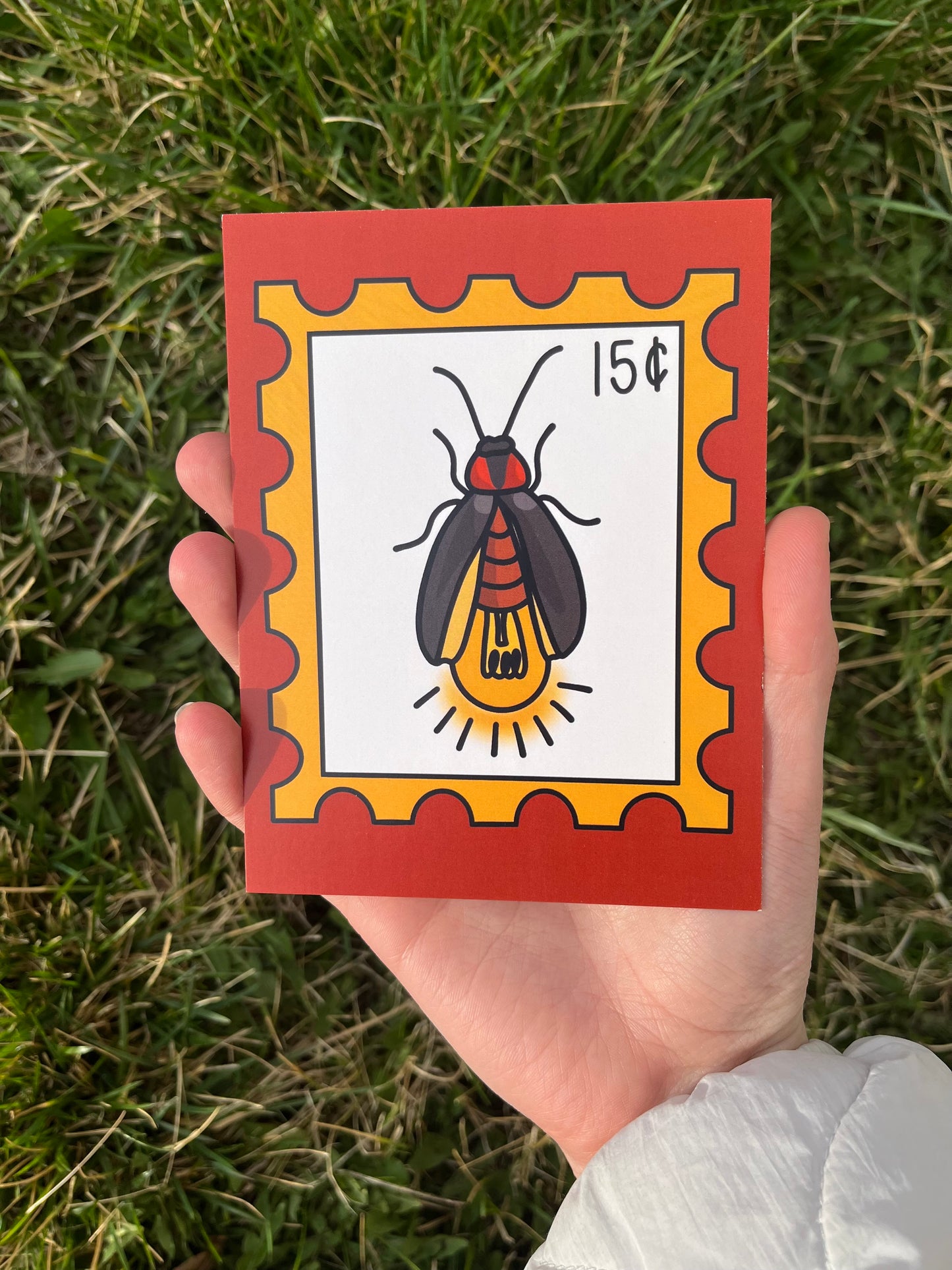 Lightning Bug/Fire Fly Postage Stamp Inspired Postcard