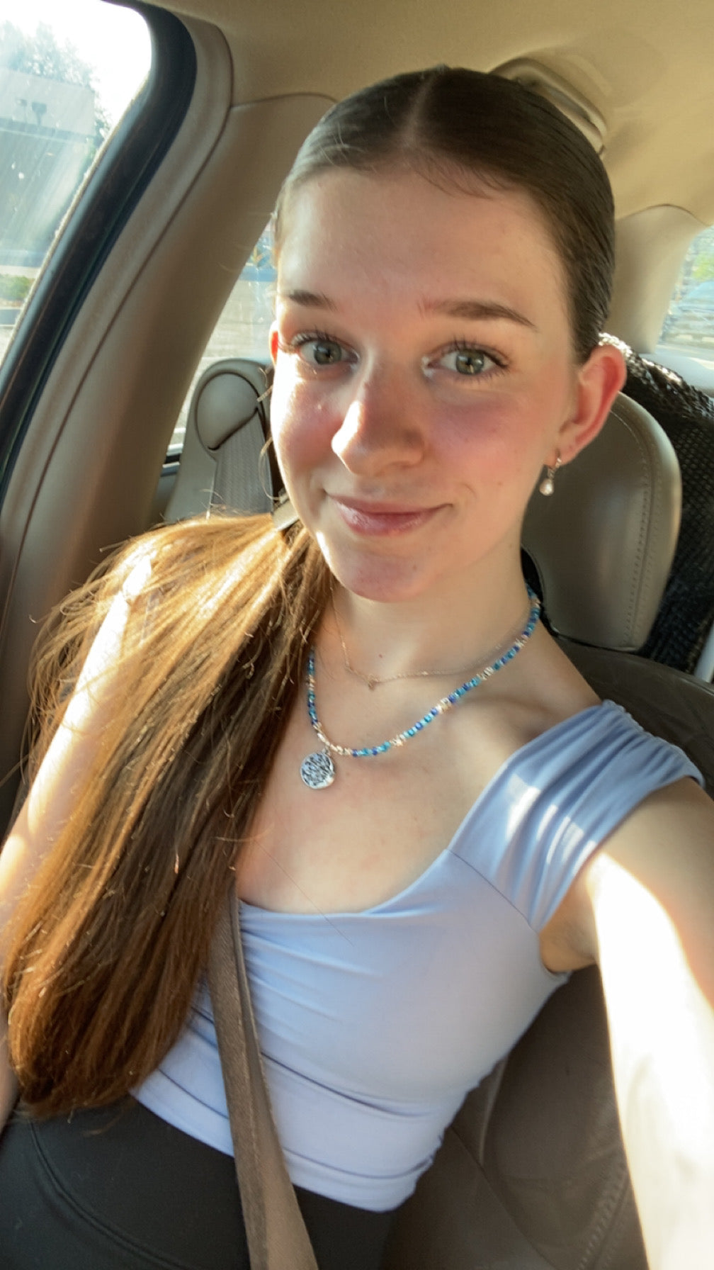 Blue Phases Moon, Stars and Planet Beaded Silver Charm Necklace