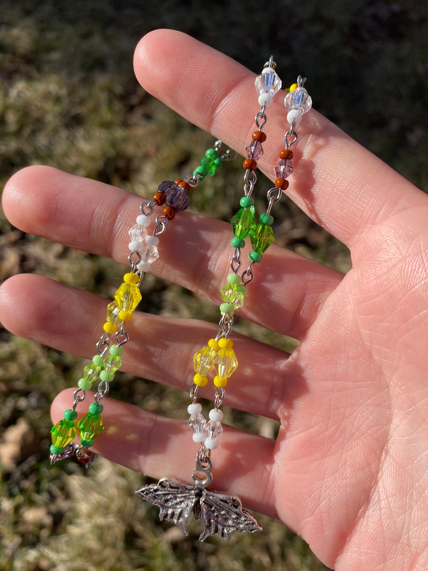 Luna Moth Silver Beaded Charm Necklace