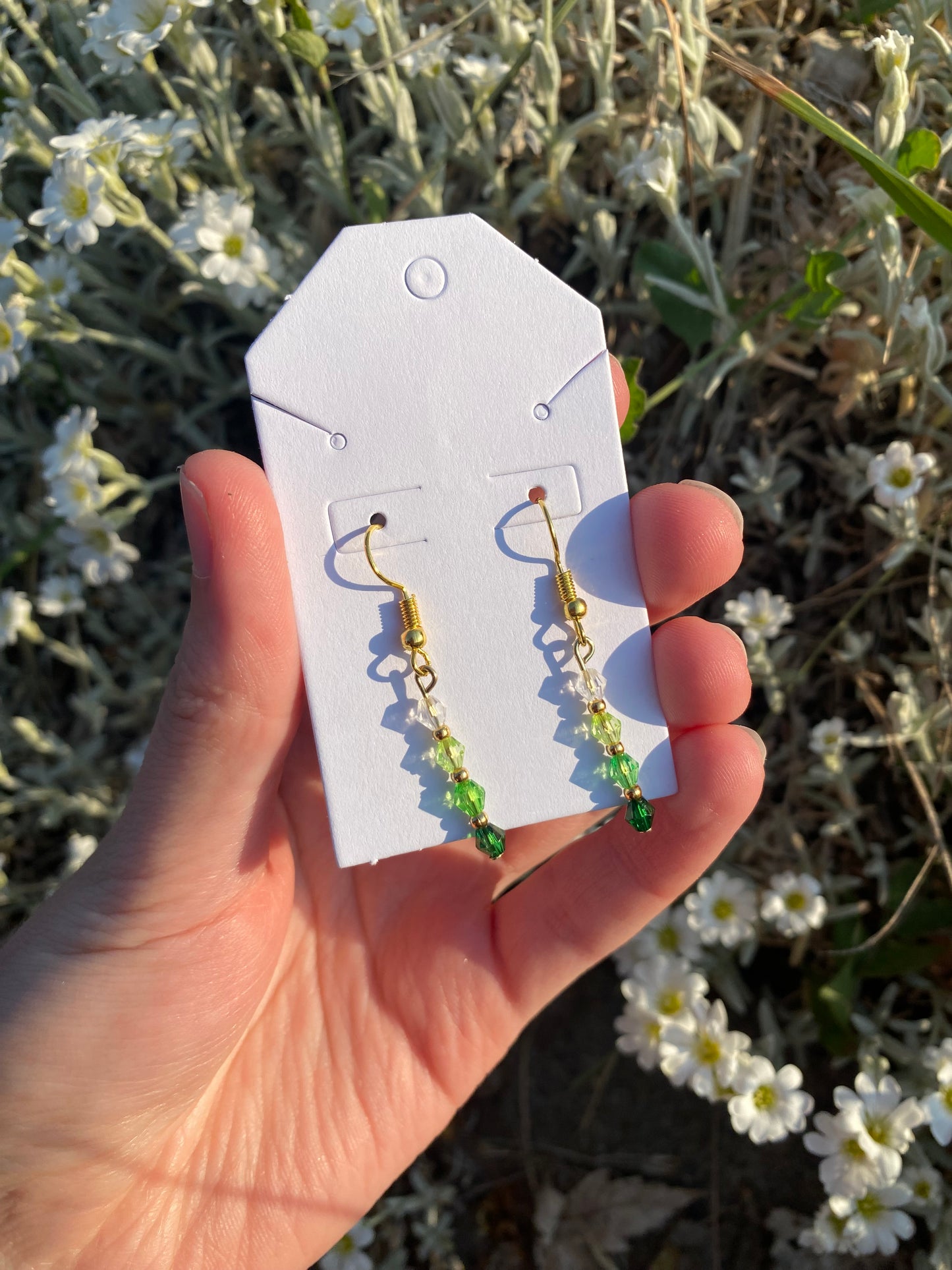 Color Gradient Gold Dangle Drop Crystal Bead Earrings