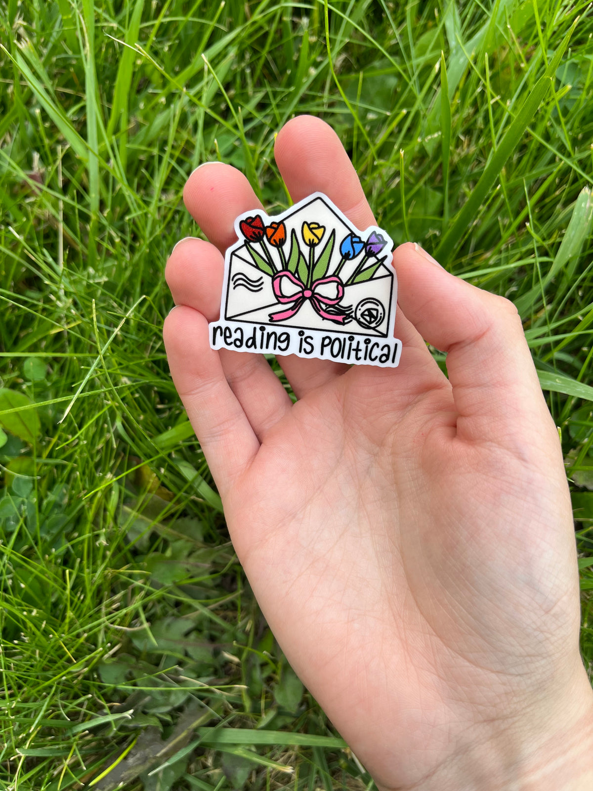Reading Is Political Tulip Envelope Sticker