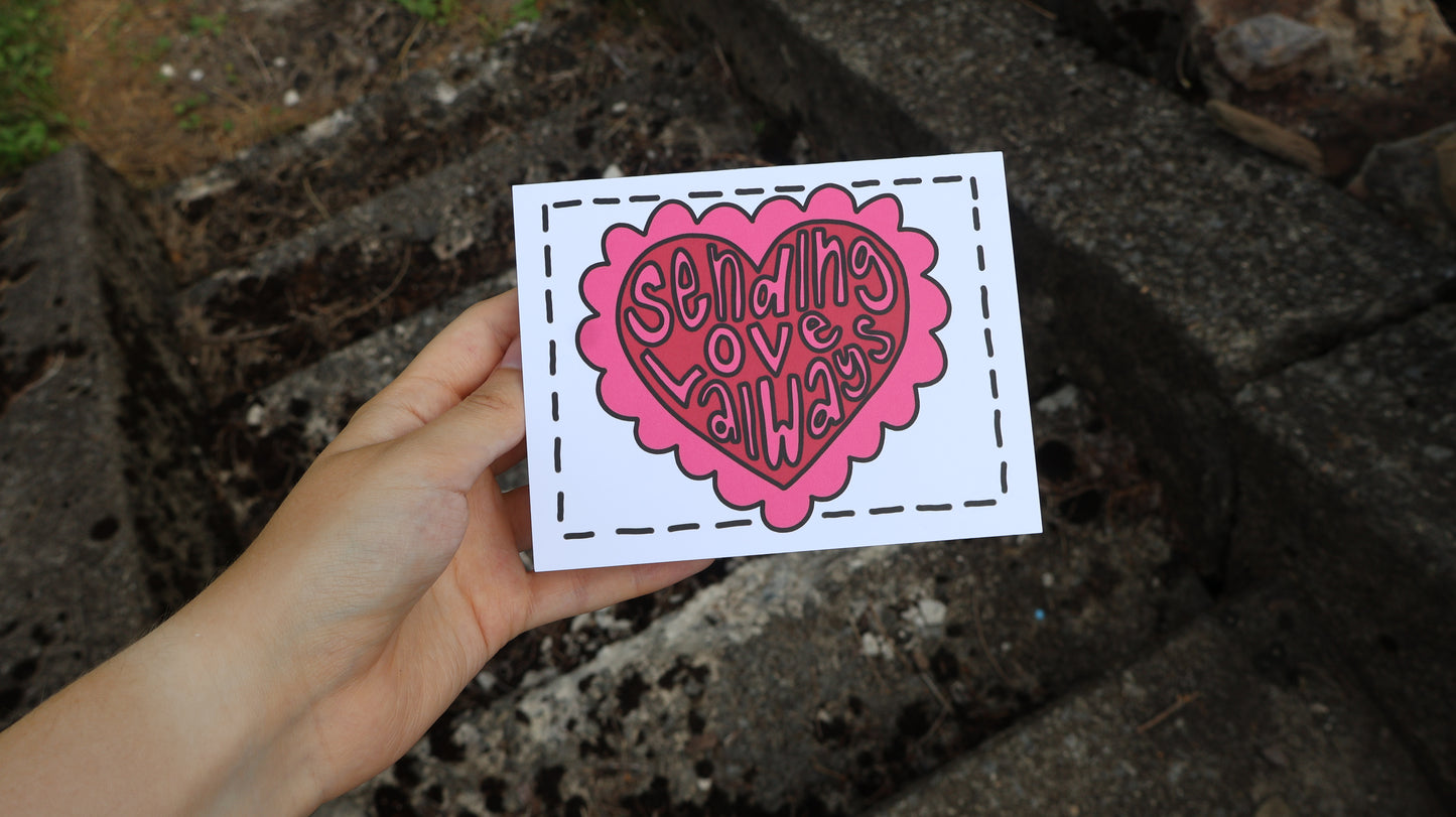 Sending Love Always Pink Heart Card or Postcard