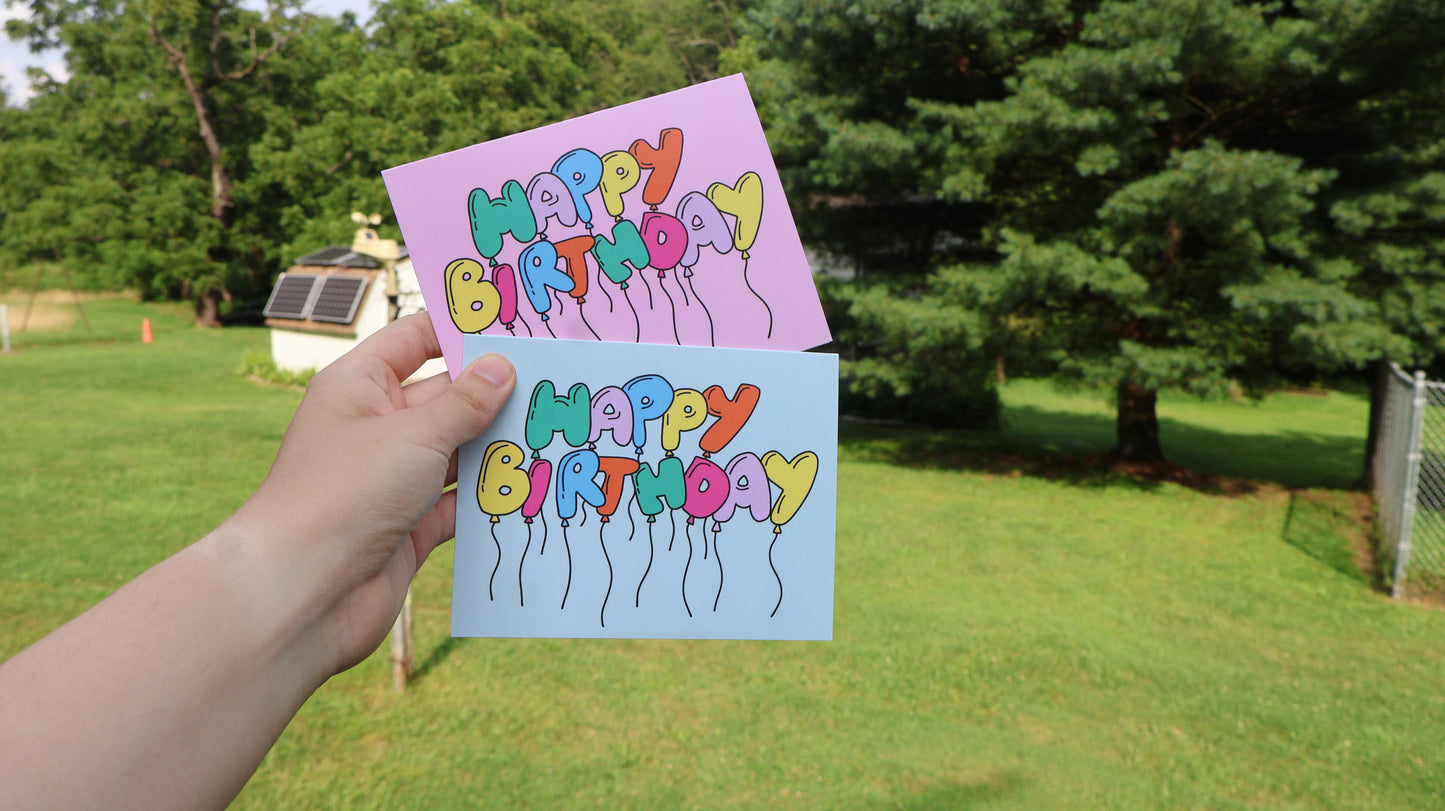 Happy Birthday Balloon Card in Pink or Green