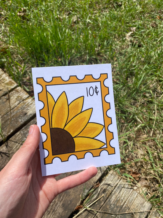 Sunflower Postage Stamp Inspired Postcard