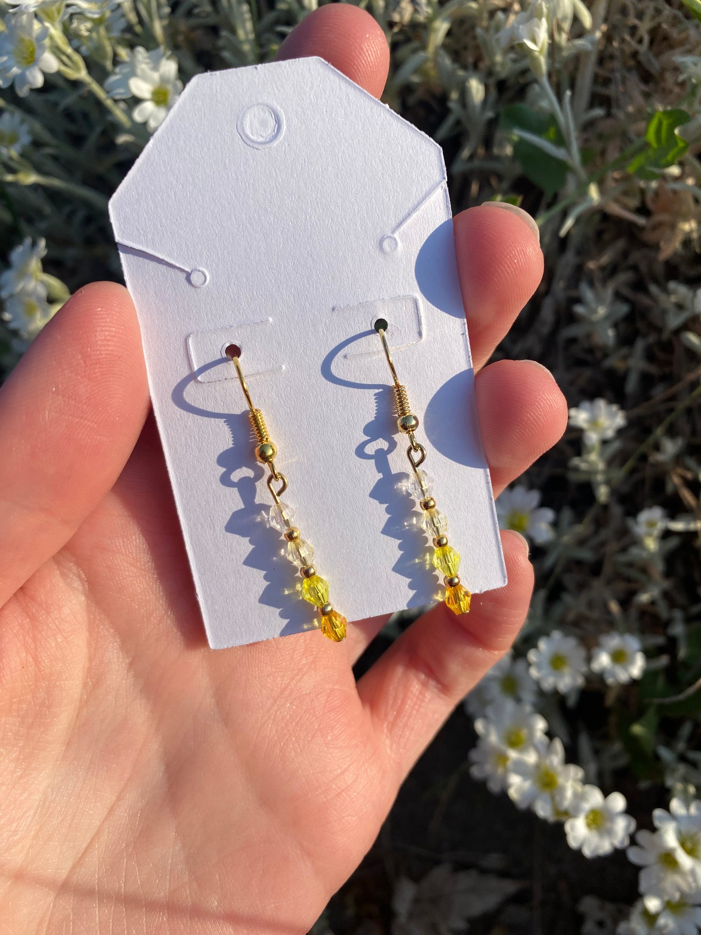 Color Gradient Gold Dangle Drop Crystal Bead Earrings