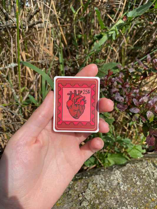 Anatomical Heart Postage Stamp Design Adhesive Sticker