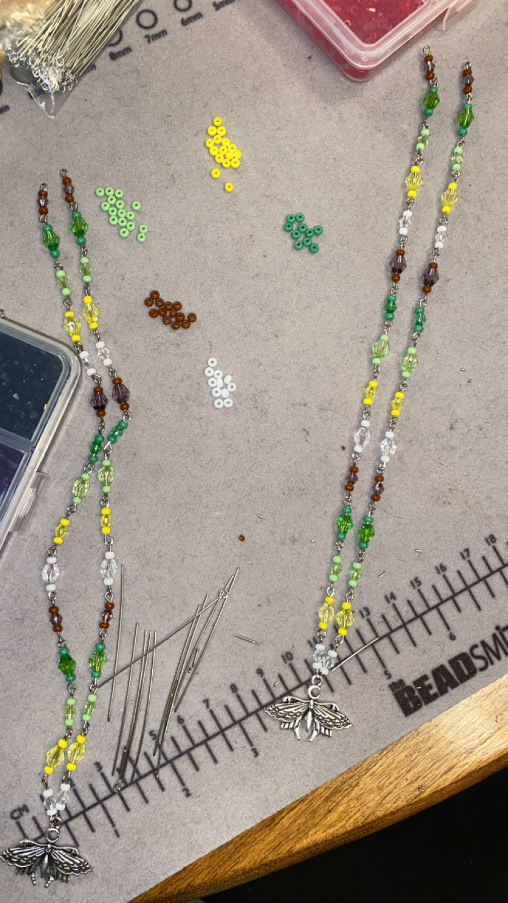 Luna Moth Silver Beaded Charm Necklace