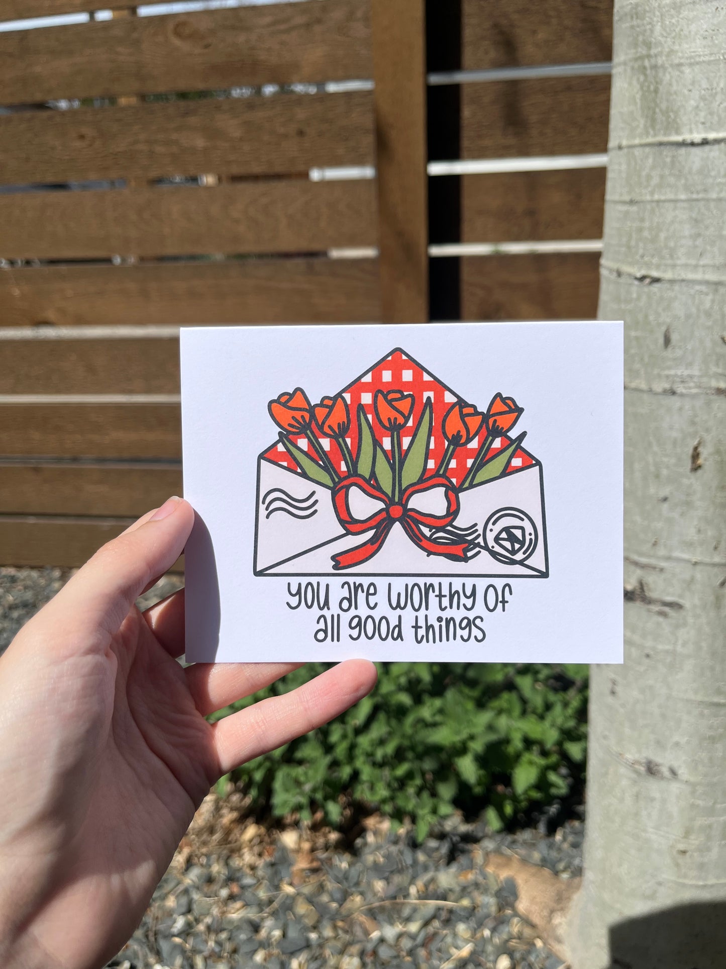 Loving Phrases Tulip Envelope Card Set (Or Singular Card)