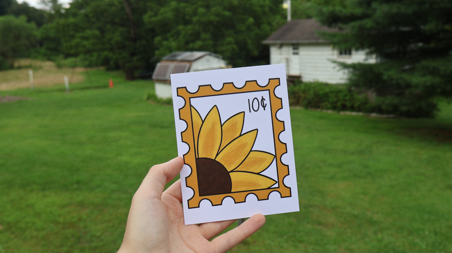 Sunflower Postage Stamp Inspired Postcard