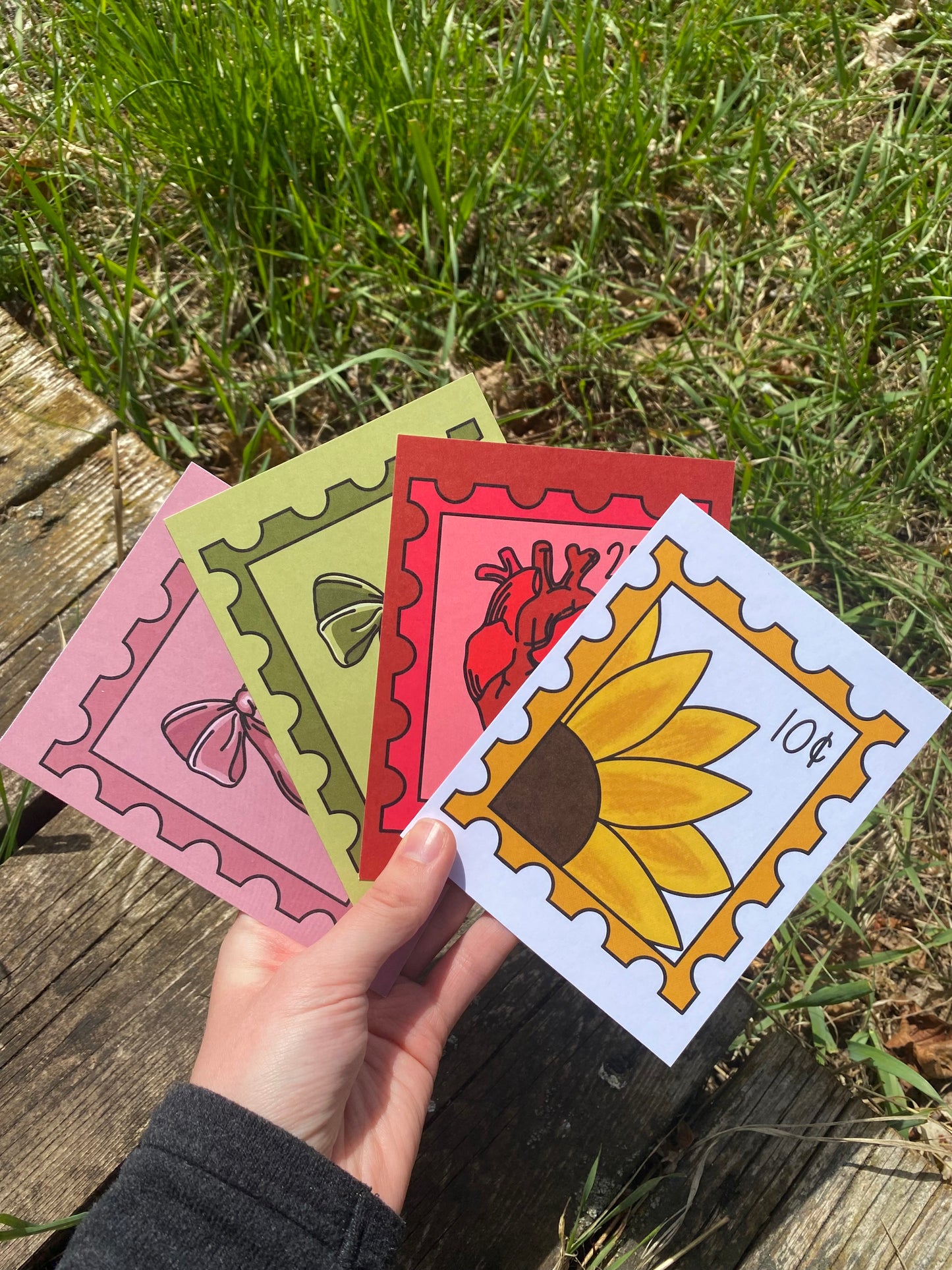 Sunflower Postage Stamp Inspired Postcard