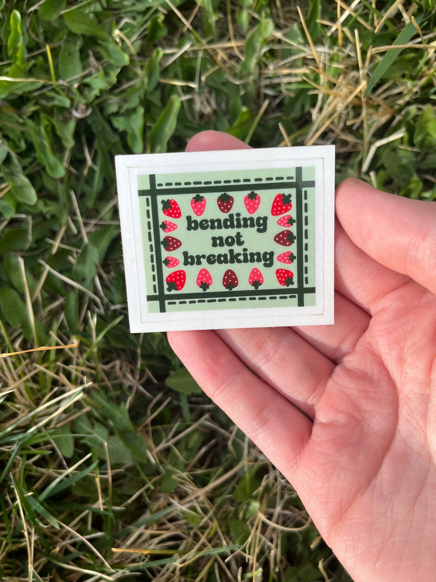 Bending Not Breaking Strawberry Themed Sticker