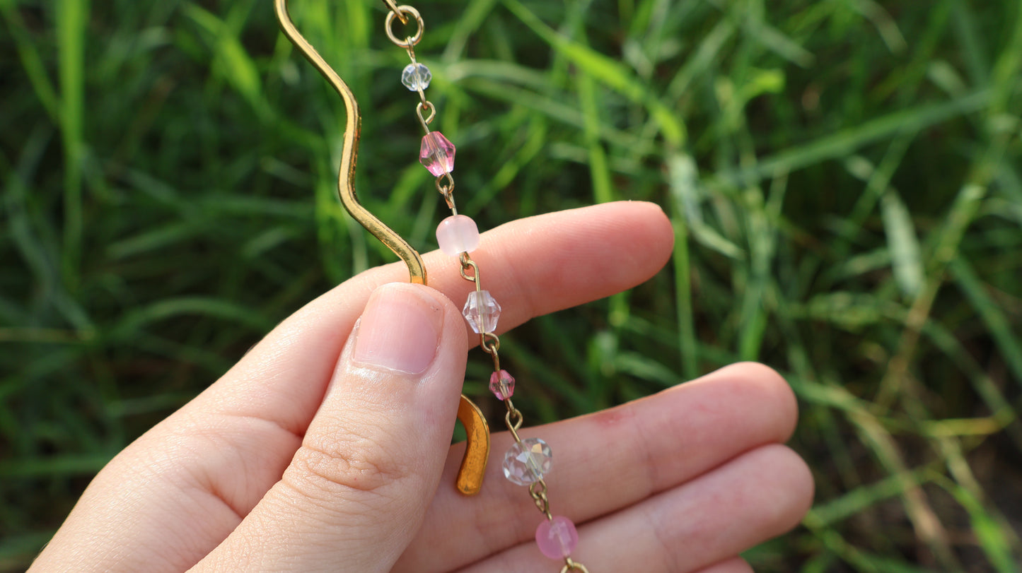 Gold Flower Beaded Wavy Bookmark in Pink or Purple