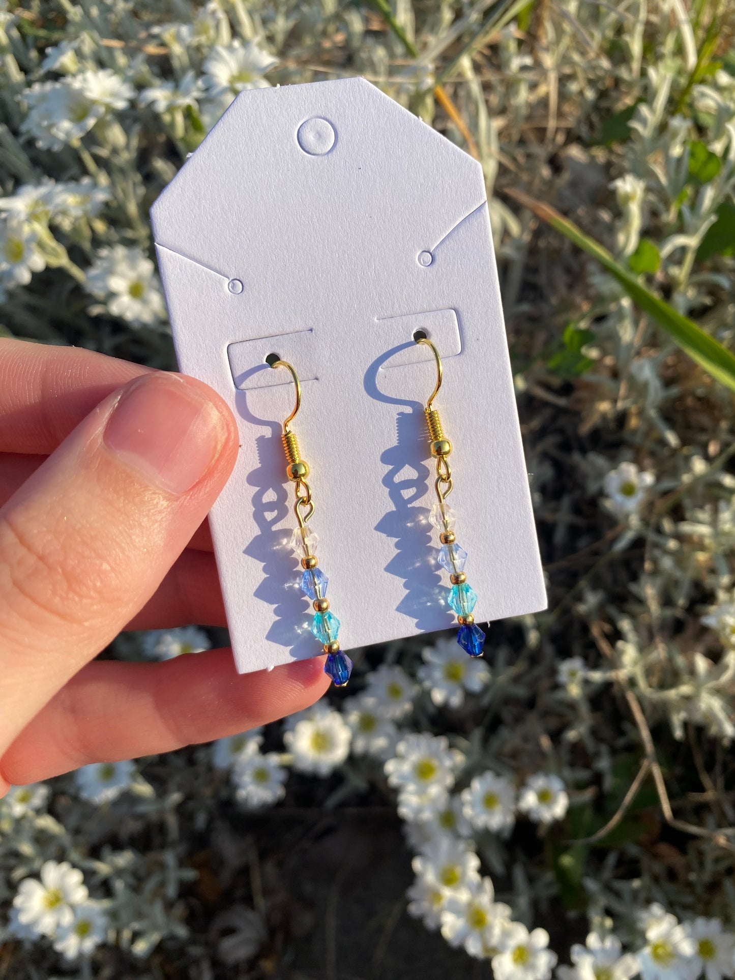 Color Gradient Gold Dangle Drop Crystal Bead Earrings