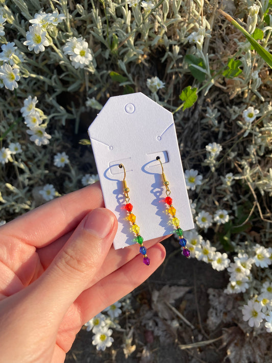 Gold Beaded Rainbow Crystal Dangle Drop Earrings